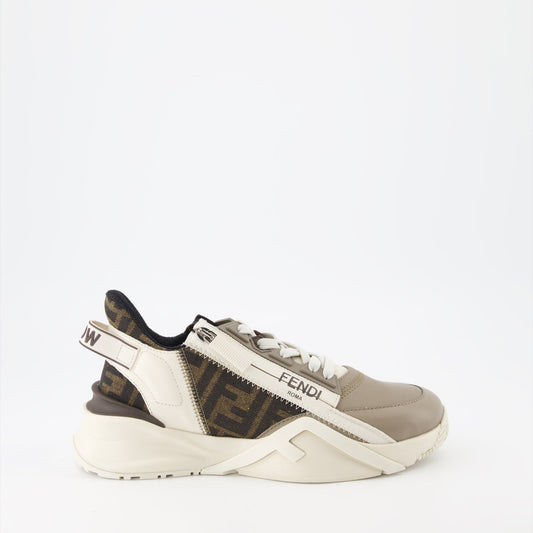 Fendi Flow, Beige Sneakers, FF Print, Treaded Sole, Modern Footwear