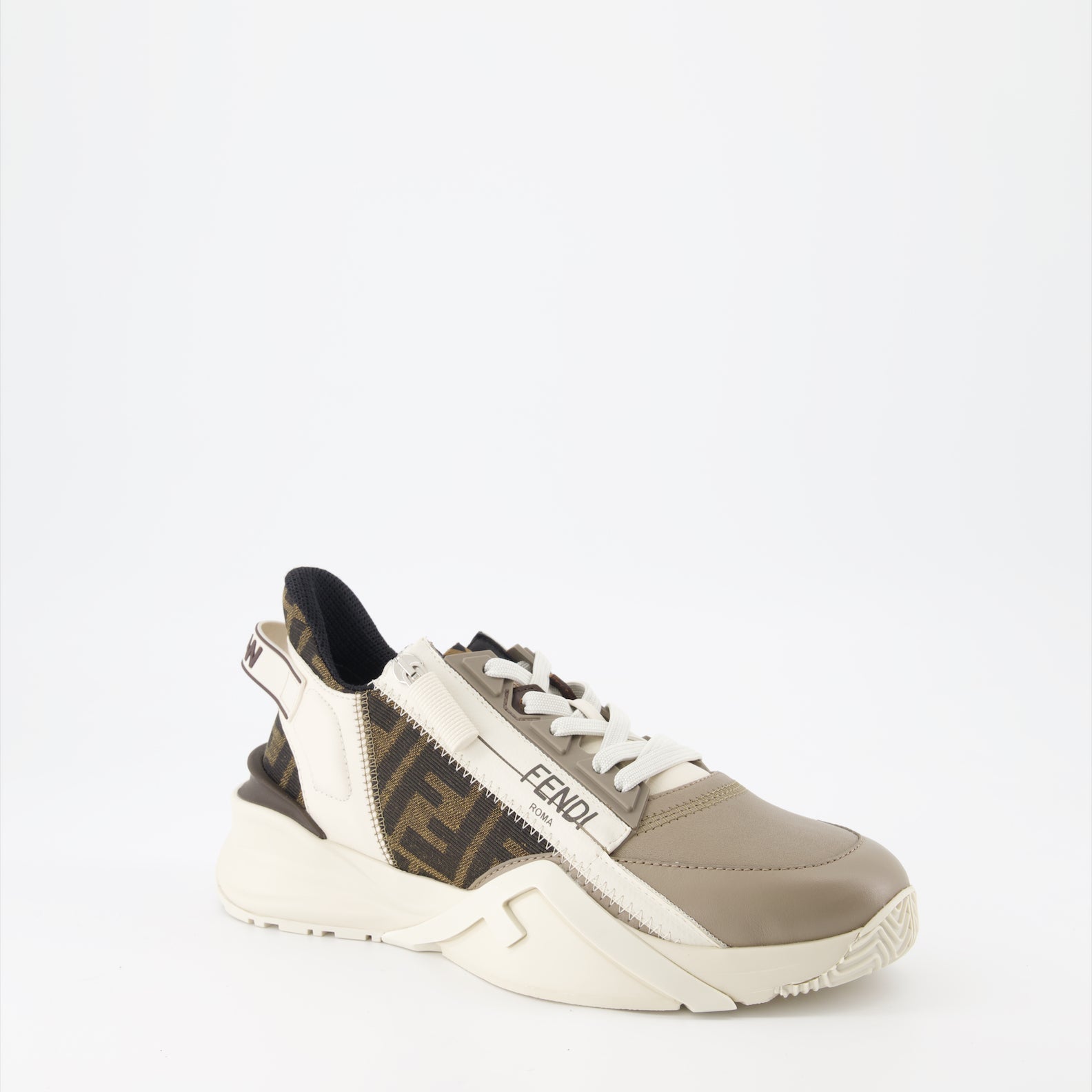 Fendi Flow, Beige Sneakers, FF Print, Treaded Sole, Modern Footwear