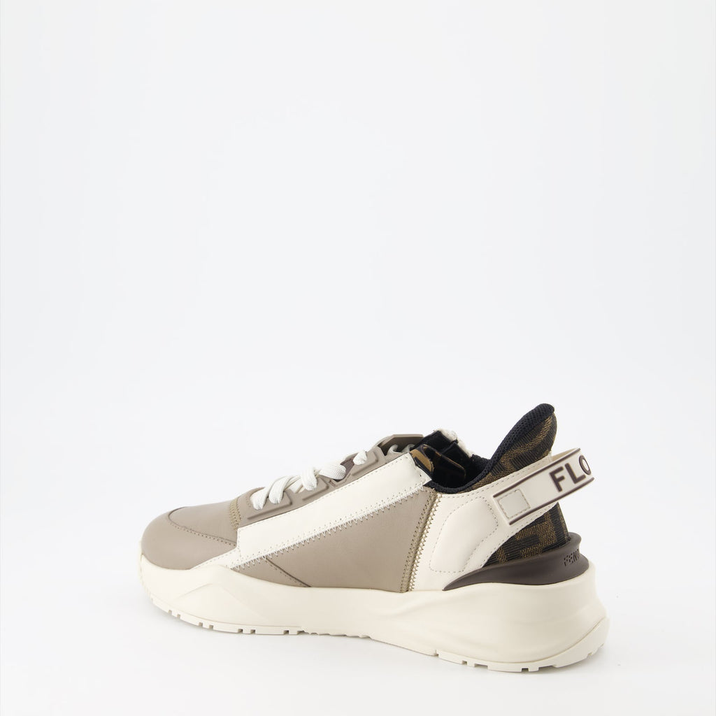 Fendi Flow, Beige Sneakers, FF Print, Treaded Sole, Modern Footwear