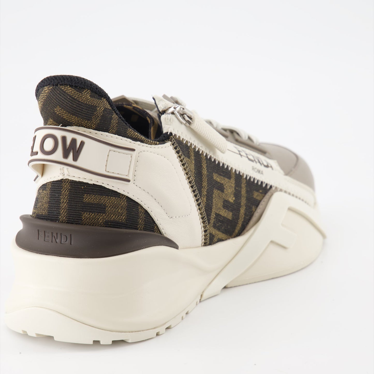 Fendi Flow, Beige Sneakers, FF Print, Treaded Sole, Modern Footwear