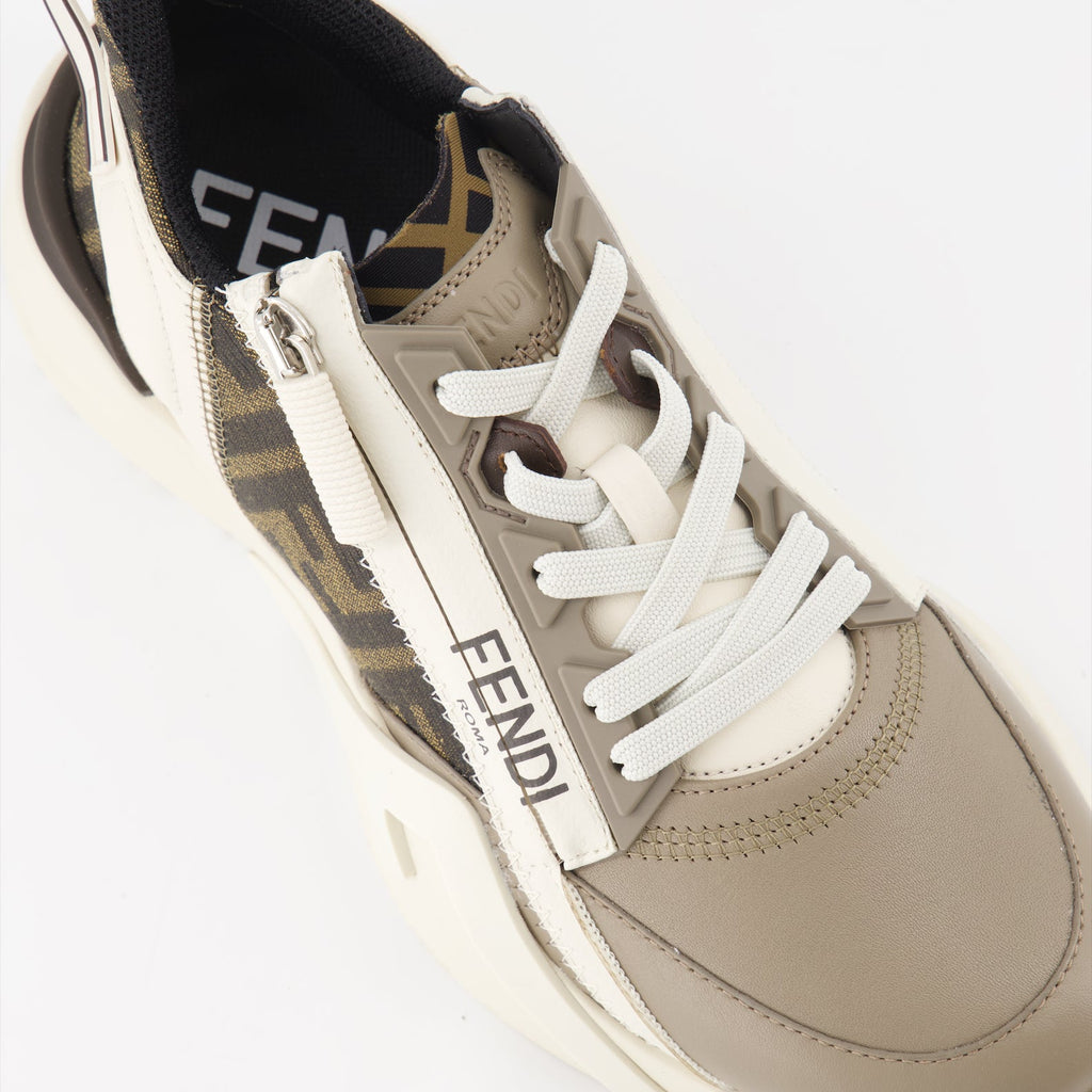 Fendi Flow, Beige Sneakers, FF Print, Treaded Sole, Modern Footwear