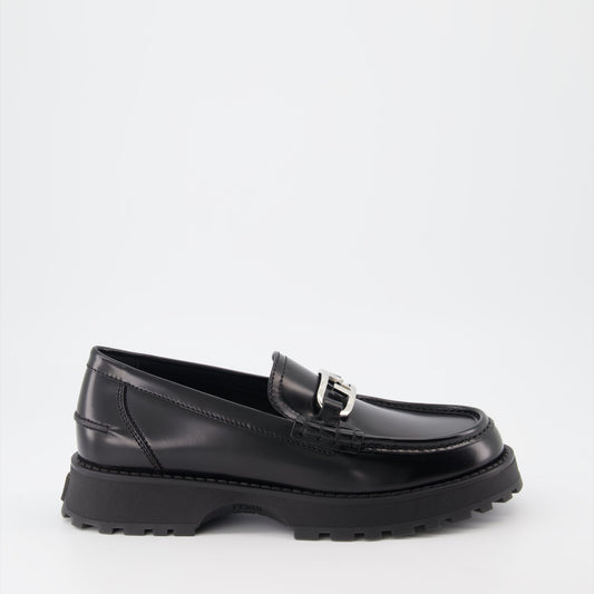 Fendi moccasins, luxury leather shoes, men's black moccasins, designer footwear, Fendi O'Lock