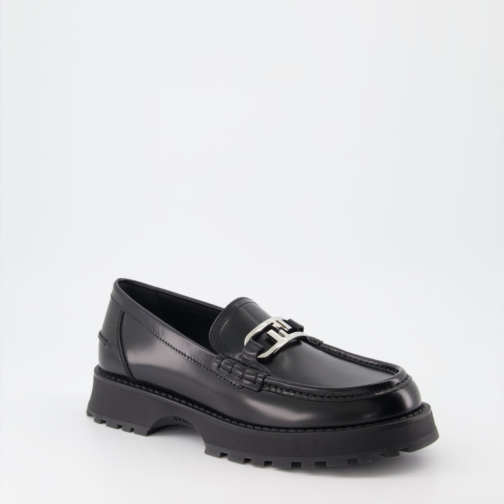 Fendi moccasins, luxury leather shoes, men's black moccasins, designer footwear, Fendi O'Lock