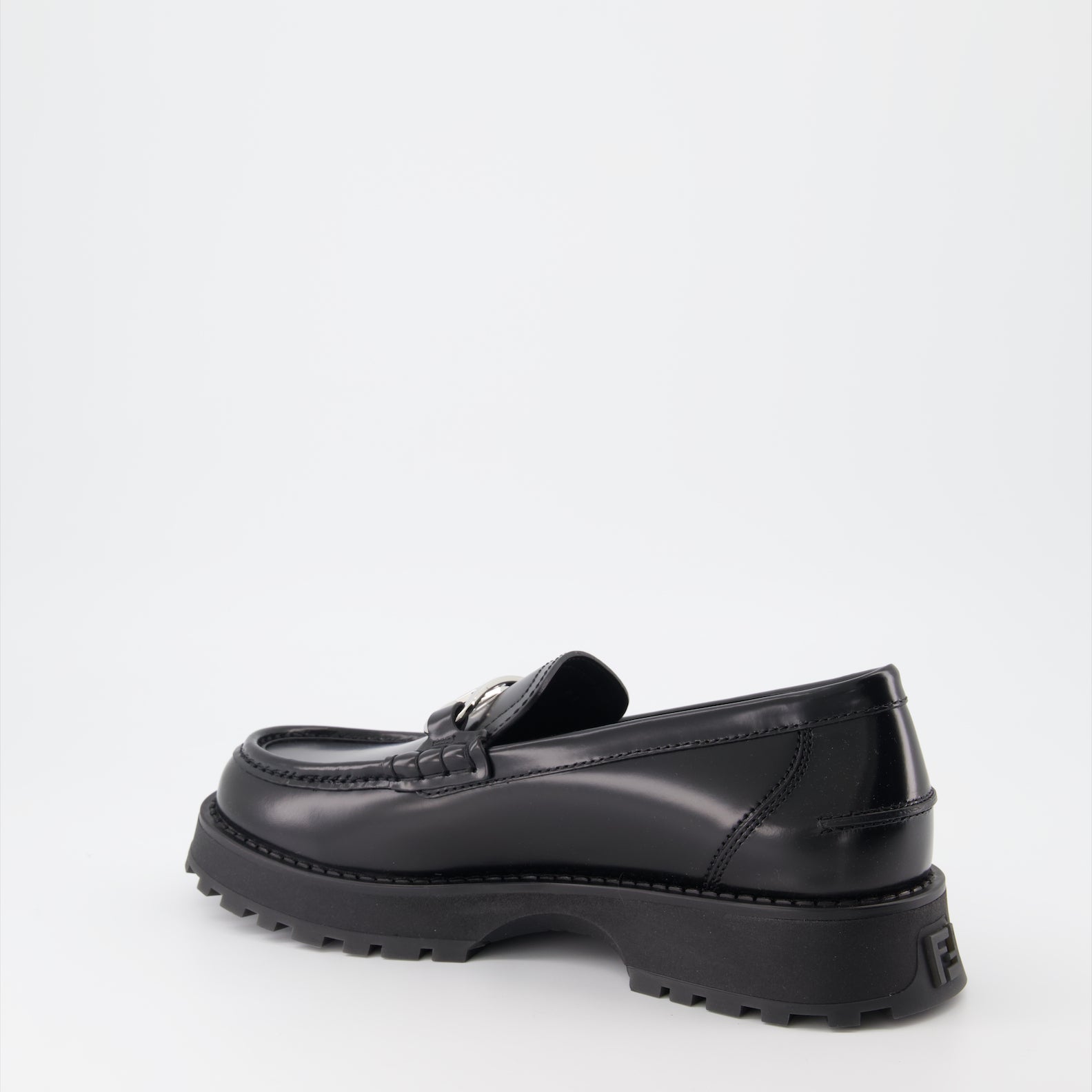 Fendi moccasins, luxury leather shoes, men's black moccasins, designer footwear, Fendi O'Lock