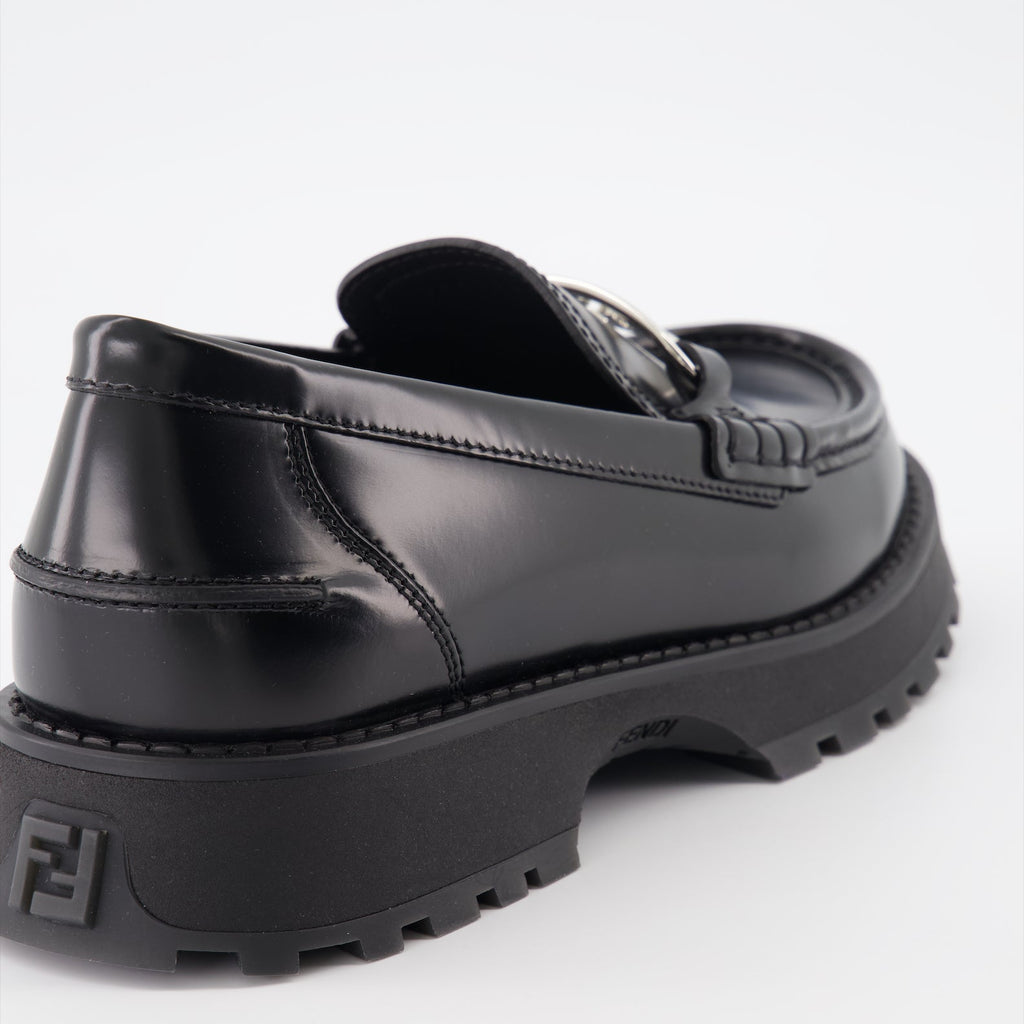 Fendi moccasins, luxury leather shoes, men's black moccasins, designer footwear, Fendi O'Lock