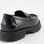 Fendi moccasins, luxury leather shoes, men's black moccasins, designer footwear, Fendi O'Lock