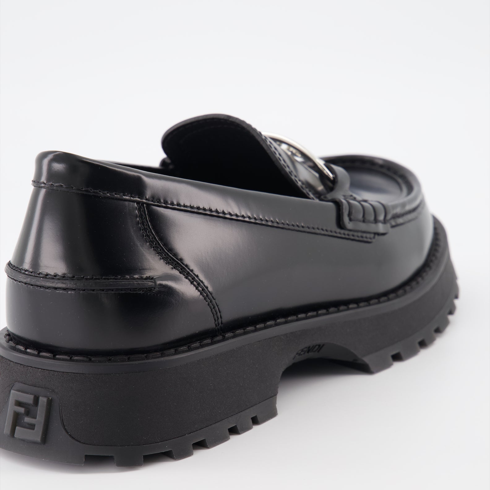 Fendi moccasins, luxury leather shoes, men's black moccasins, designer footwear, Fendi O'Lock