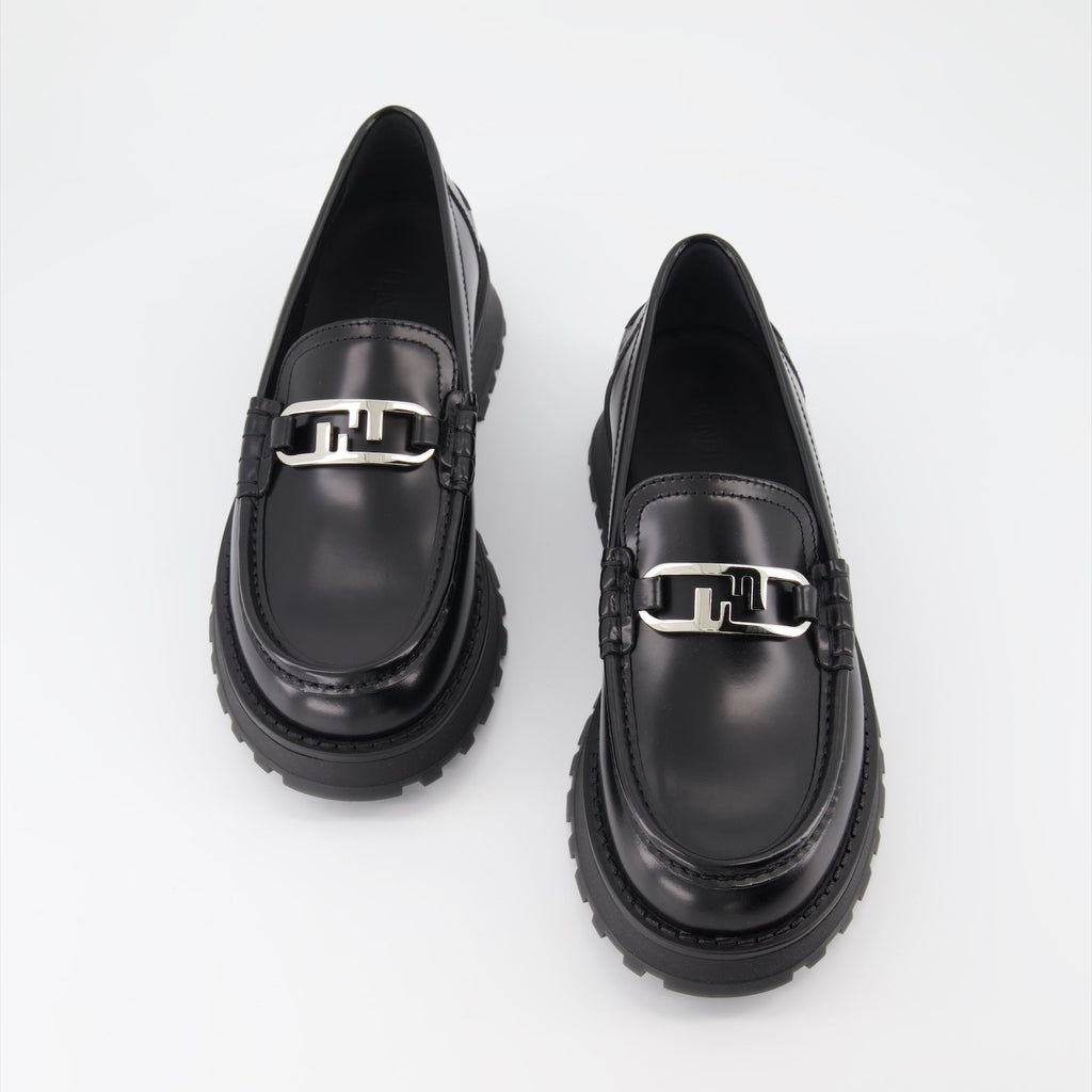 Fendi moccasins, luxury leather shoes, men's black moccasins, designer footwear, Fendi O'Lock