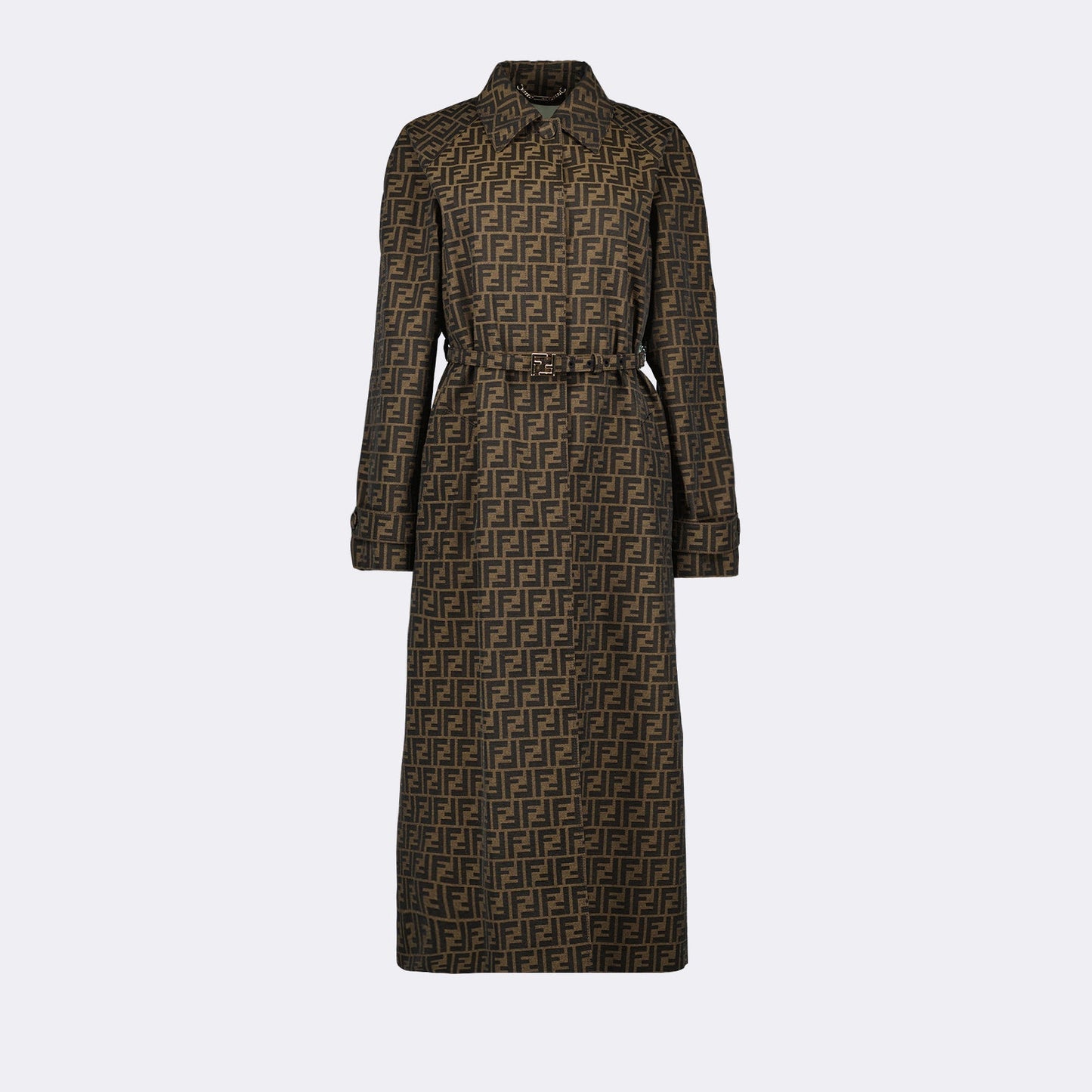 Fendi trench coat, luxury outerwear, FF pattern coat, designer trench, high-end fashion coat