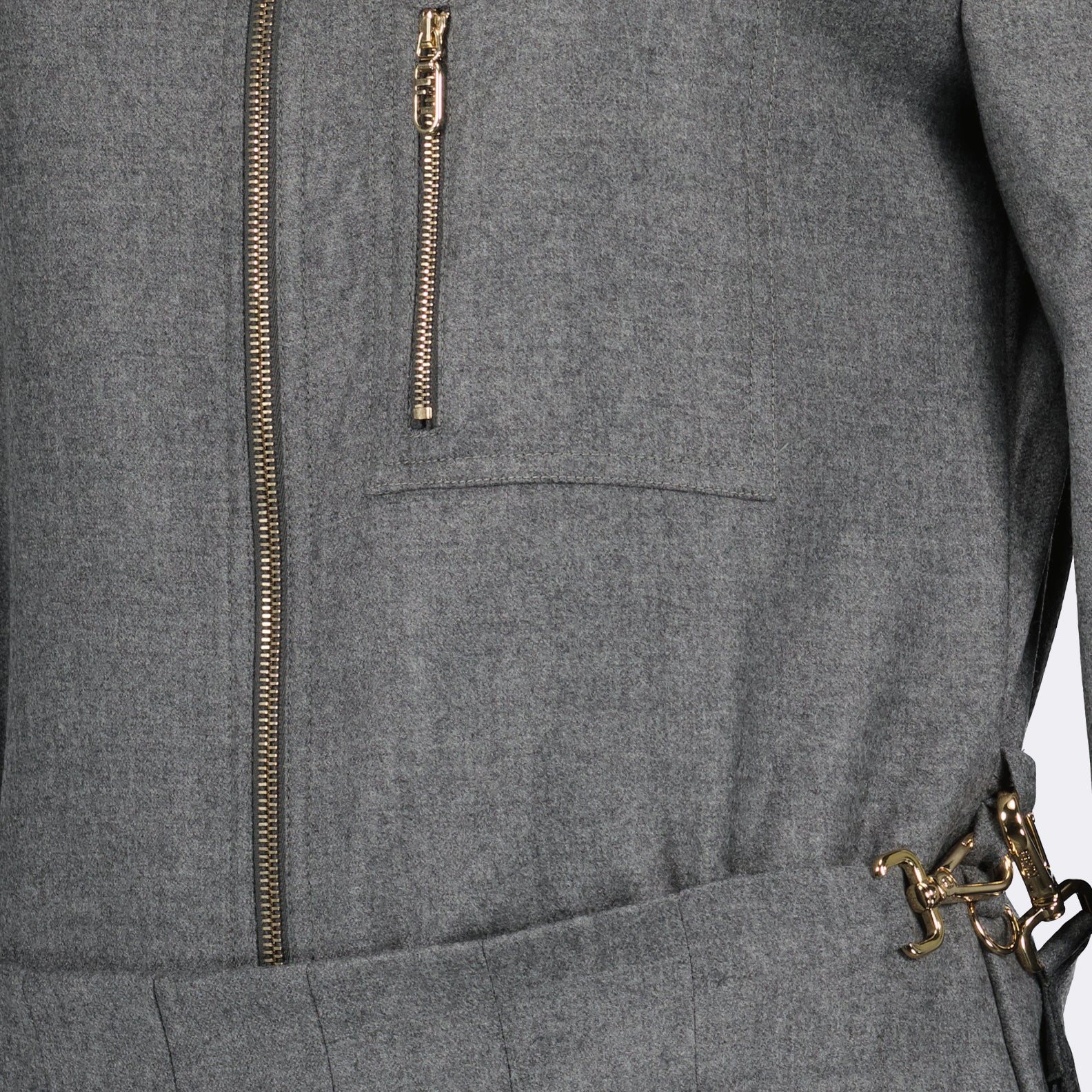 Grey jumpsuit, Fendi wool attire, luxury jumpsuit, high-end fashion, designer jumpsuit