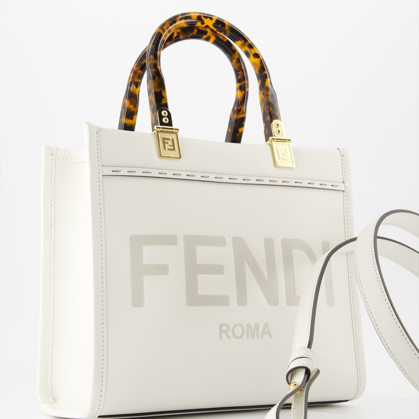 White Leather Tote, Fendi Bag, Luxury Handbag, Designer Tote, High-End Accessories