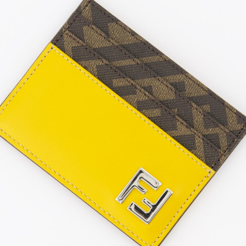 Fendi card holder, FF Squared Yellow, luxury men's accessory, designer card holder, Fendi men's fashion