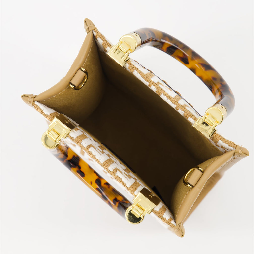 luxury handbag, Fendi, mini shopping bag, FF logo, beige handbag