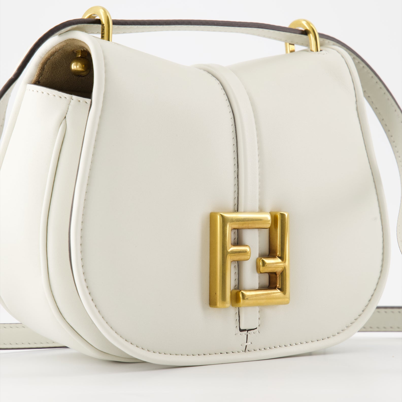 Fendi mini bag, white leather shoulder bag, luxury handbag, designer accessory, high-end fashion