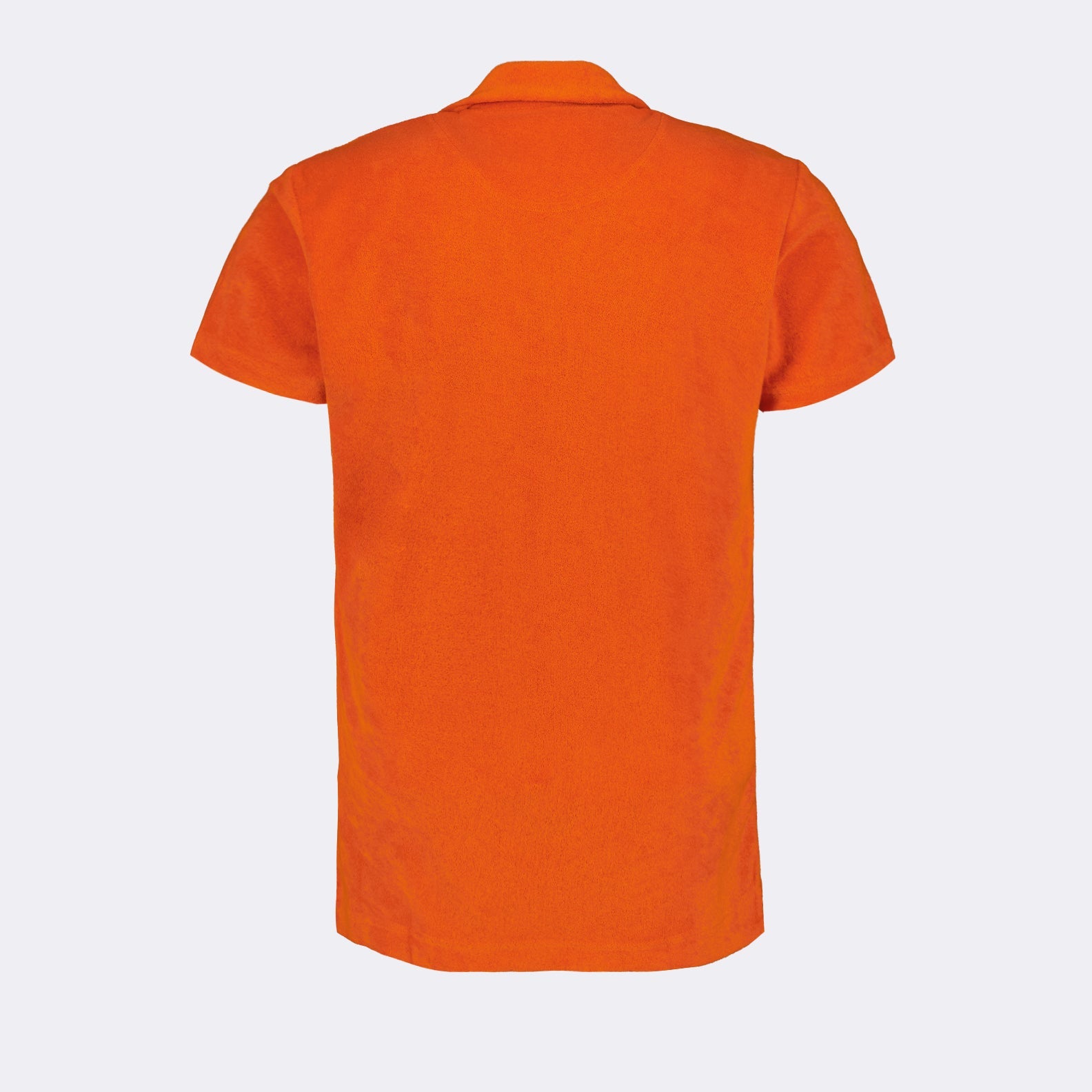 terry cloth polo, luxury casual wear, Orlebar Brown, orange polo shirt, designer menswear