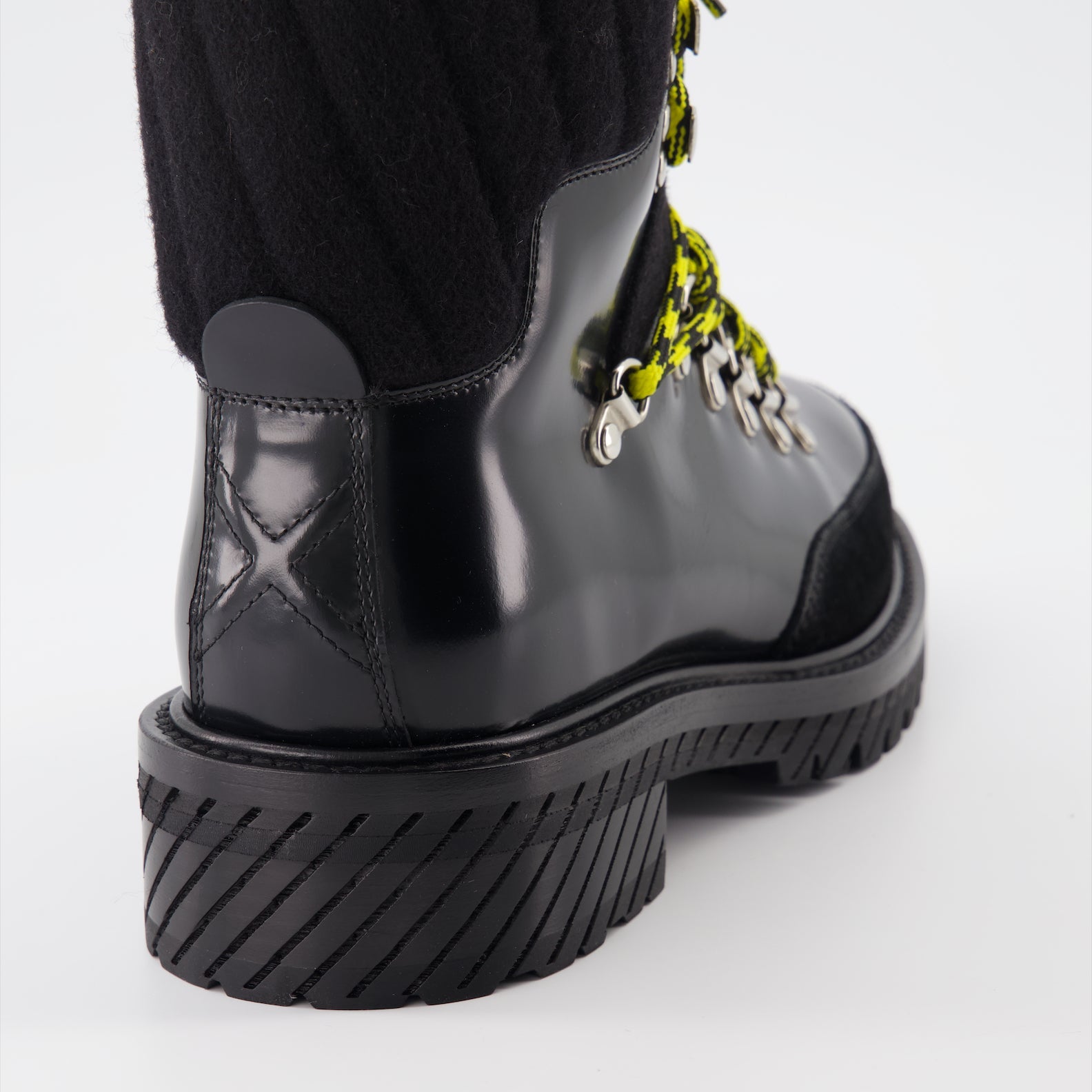 Off-White boots, black leather boots, men's luxury footwear, Gstaad boots, high-end men's boots