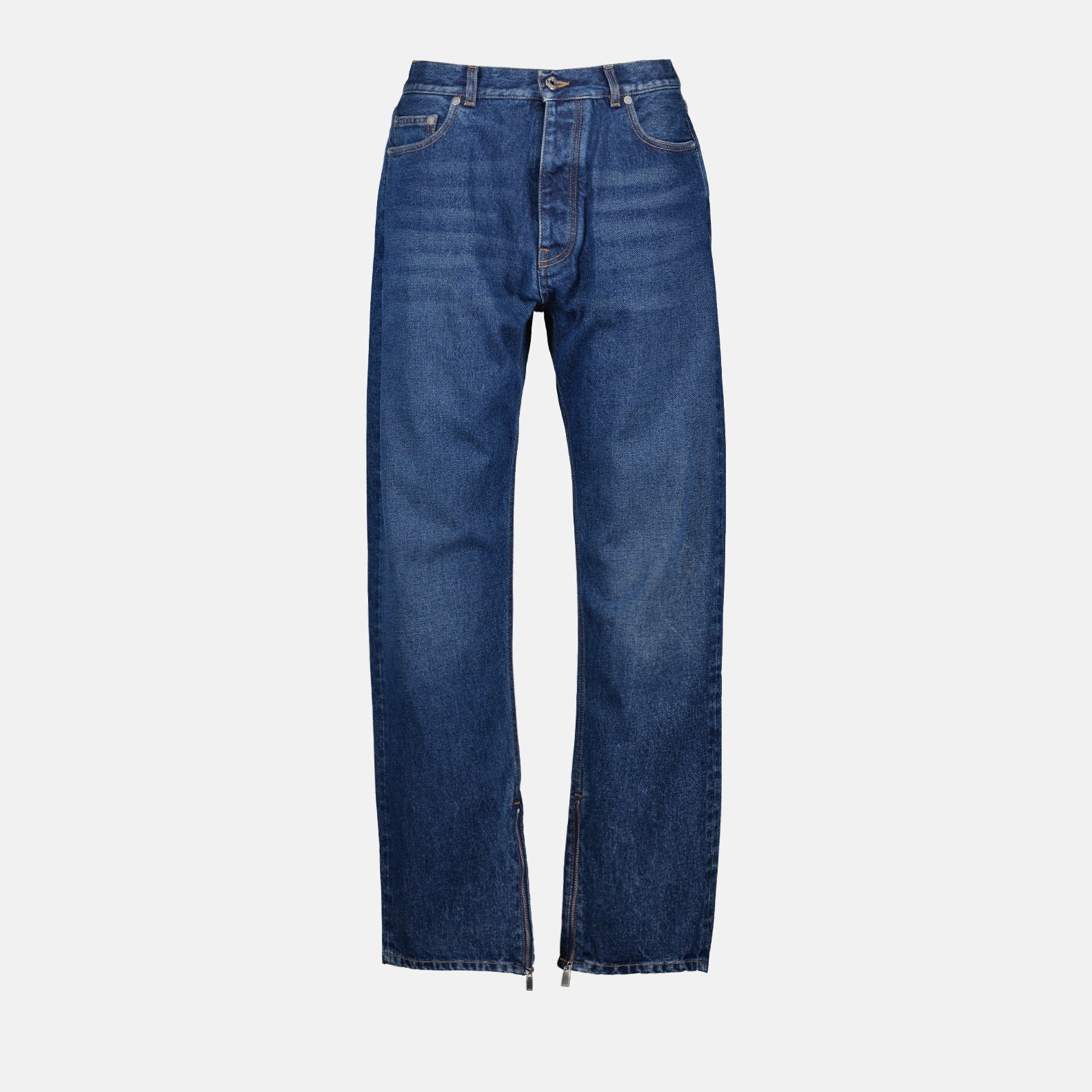 Skate jeans, blue denim, luxury casual wear, straight cut jeans, Off-White jeans