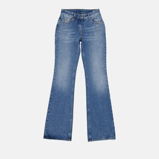 Flared Jeans, Washed Denim, Off-White Jeans, Luxury Denim, Trendy Jeans