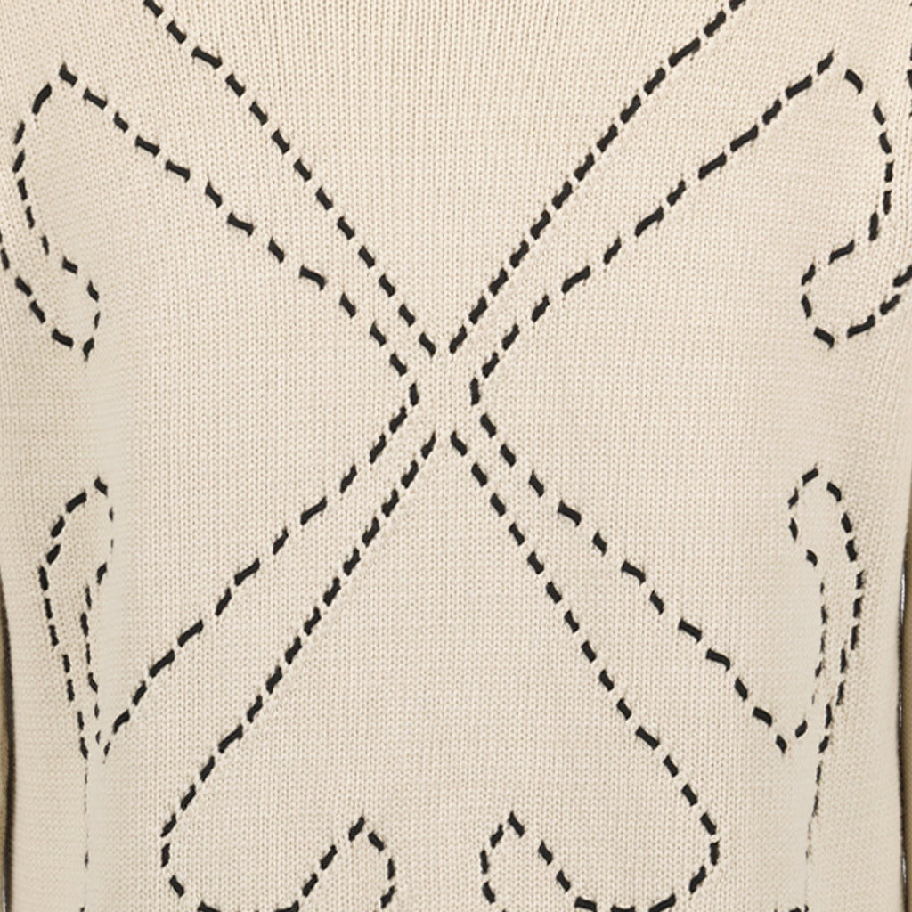 Off-White, men's luxury sweater, beige pull, stitched arrow design, high-end fashion