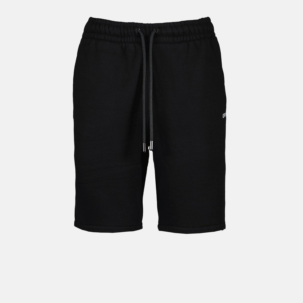 Off-White shorts, black cotton shorts, luxury men’s clothing, designer casual wear, premium shorts