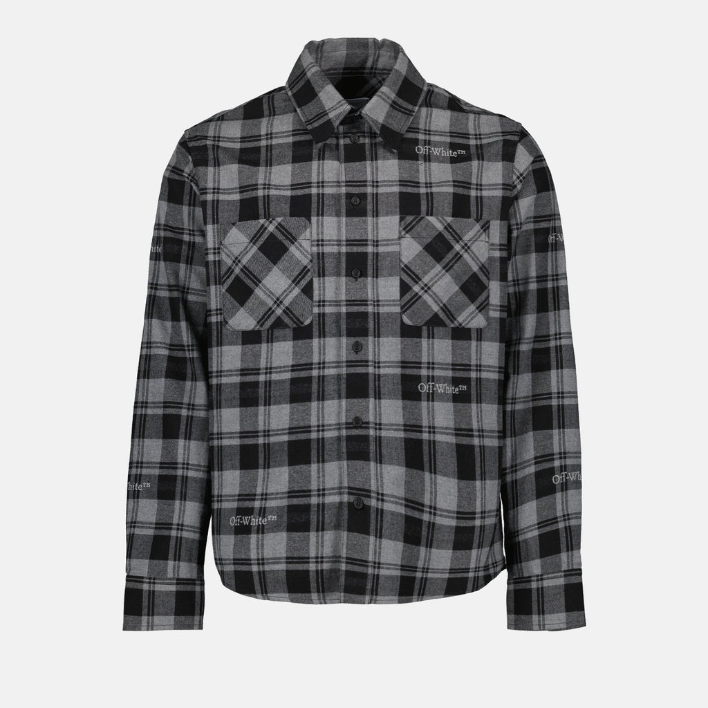 grey flannel shirt, Off-White clothing, luxury check shirt, designer flannel, premium men's wear