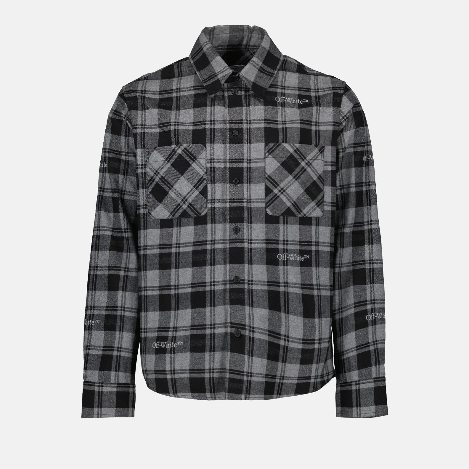 grey flannel shirt, Off-White clothing, luxury check shirt, designer flannel, premium men's wear