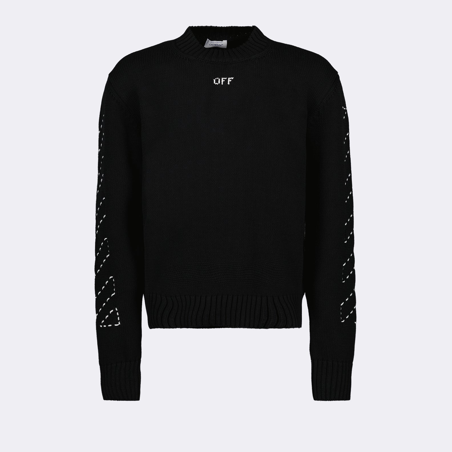 Off-White, Arrow Stitch Pullover, Luxury Menswear, Black Pullover, Designer Sweater