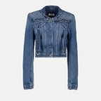 Image de la veste en denim cropped Cargo Off-White par Off-White pour femmes - Saison Automne-Hiver 2023 - Vue de face