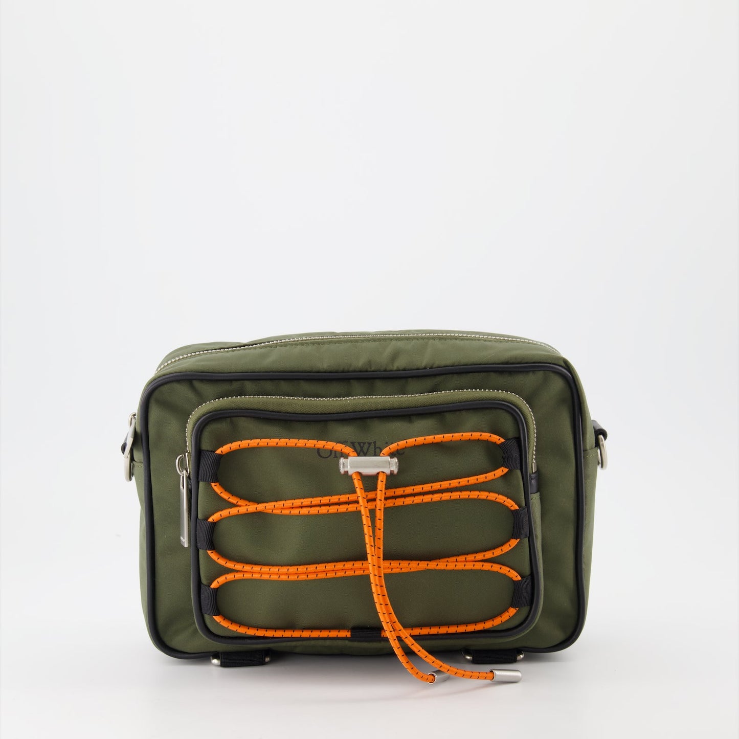 Off-White camera bag, green nylon bag, luxury accessories, high-end fashion, designer bag