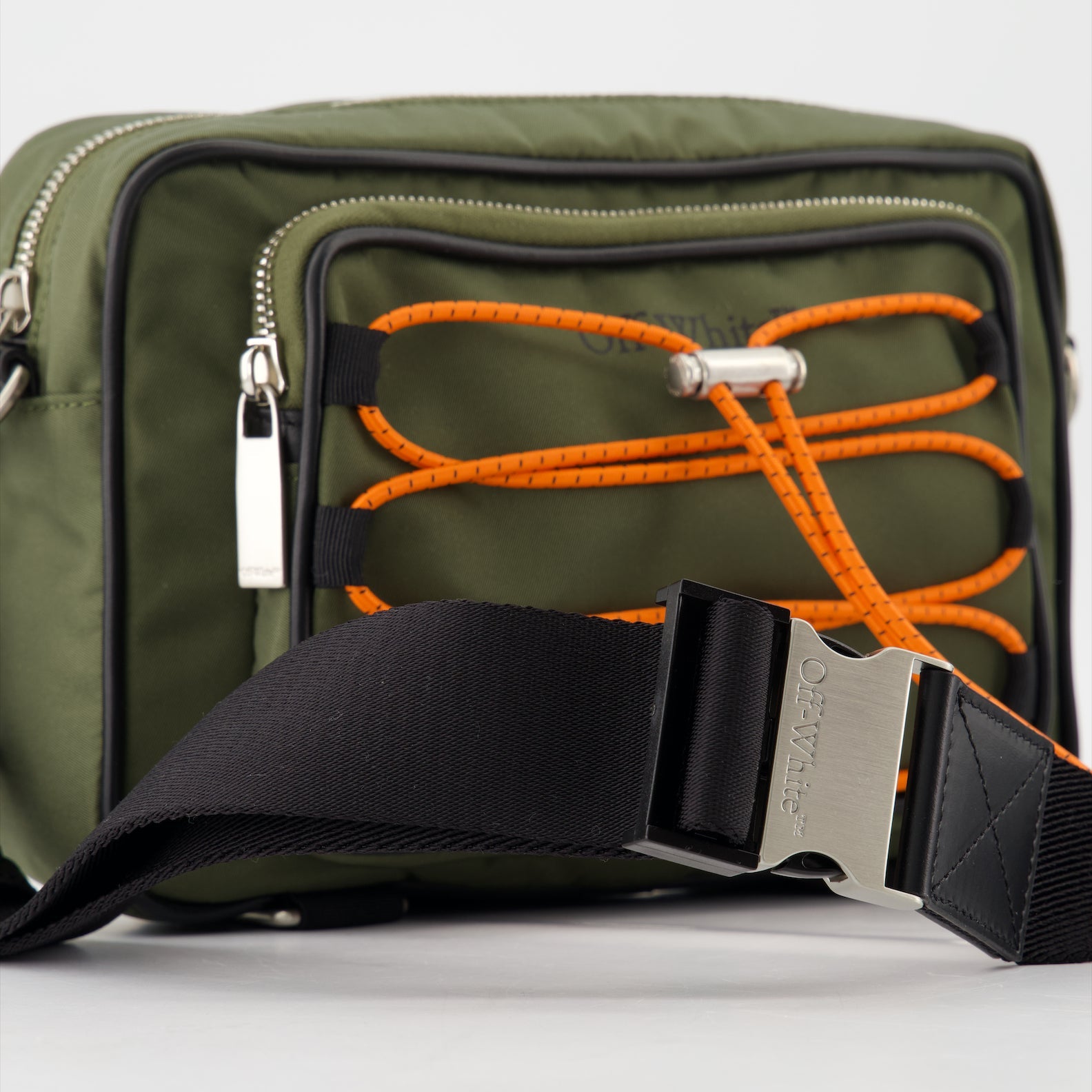 Off-White camera bag, green nylon bag, luxury accessories, high-end fashion, designer bag