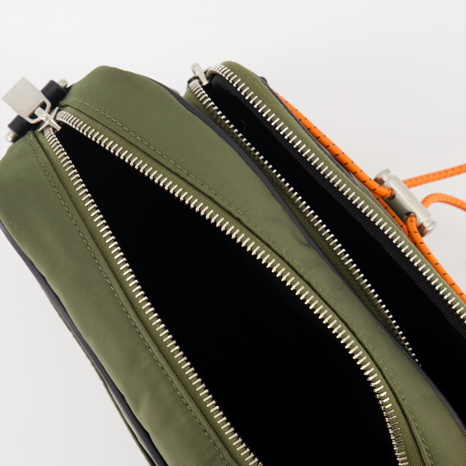 Off-White camera bag, green nylon bag, luxury accessories, high-end fashion, designer bag