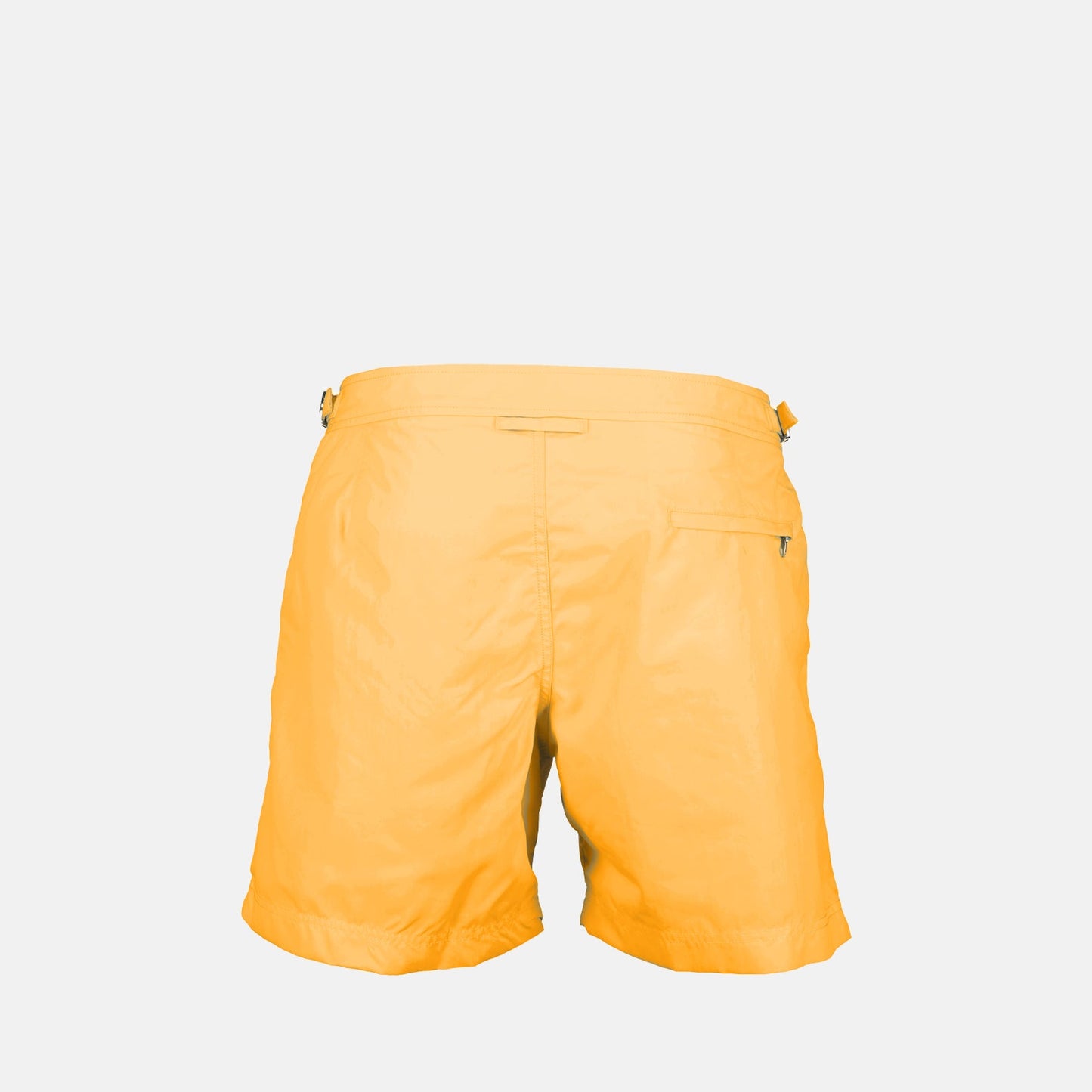 Orlebar Brown swim shorts, luxury men's swimwear, tailored swim shorts, orange swim shorts, high-end beachwear