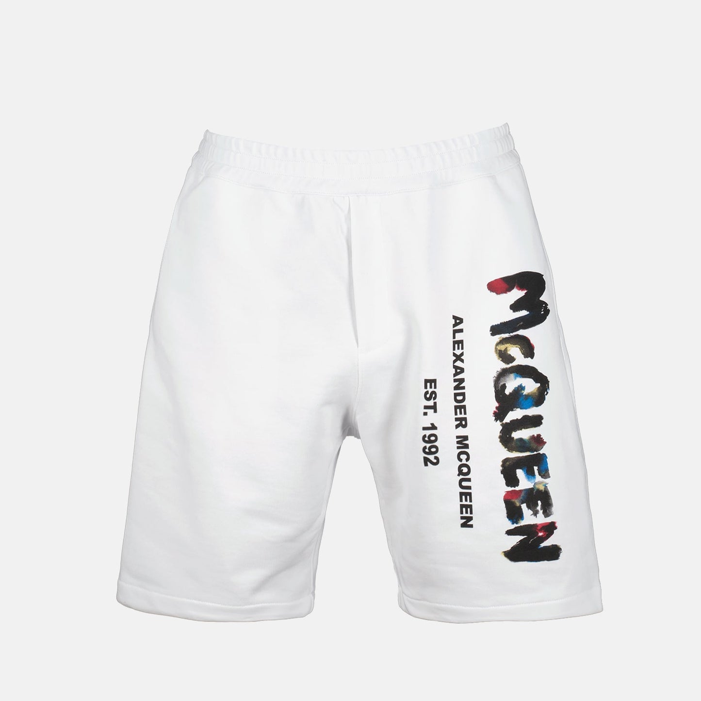 Alexander McQueen shorts, men's luxury shorts, graffiti design shorts, designer men's wear, high-end cotton shorts