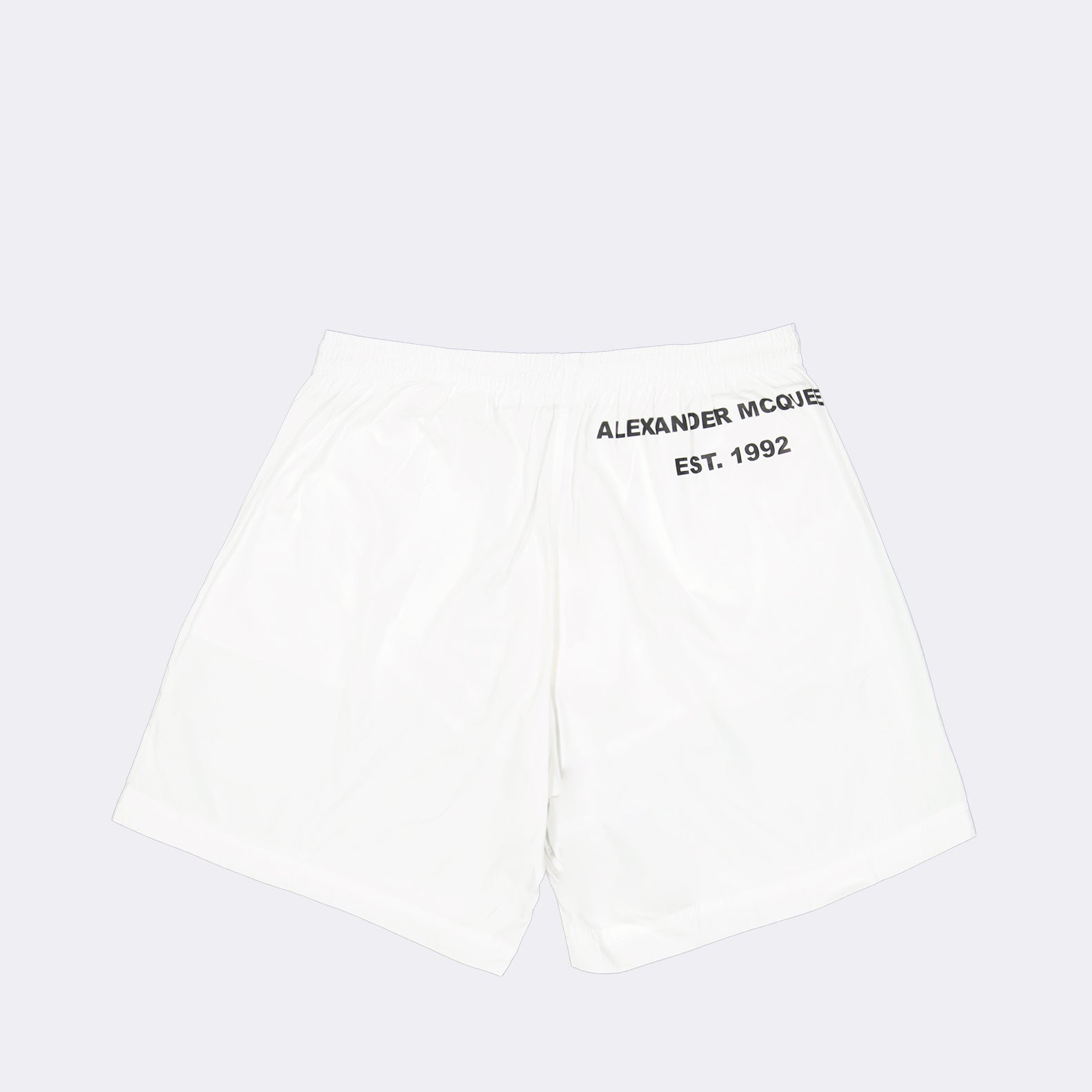Alexander McQueen, white swim shorts, luxury swimwear, graffiti shorts, designer swimwear