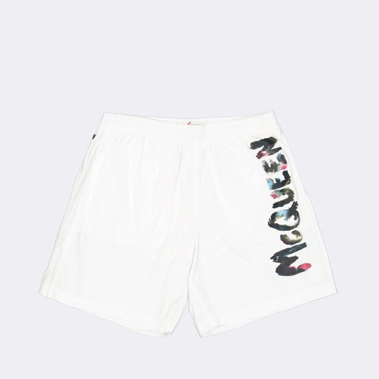 Alexander McQueen, white swim shorts, luxury swimwear, graffiti shorts, designer swimwear