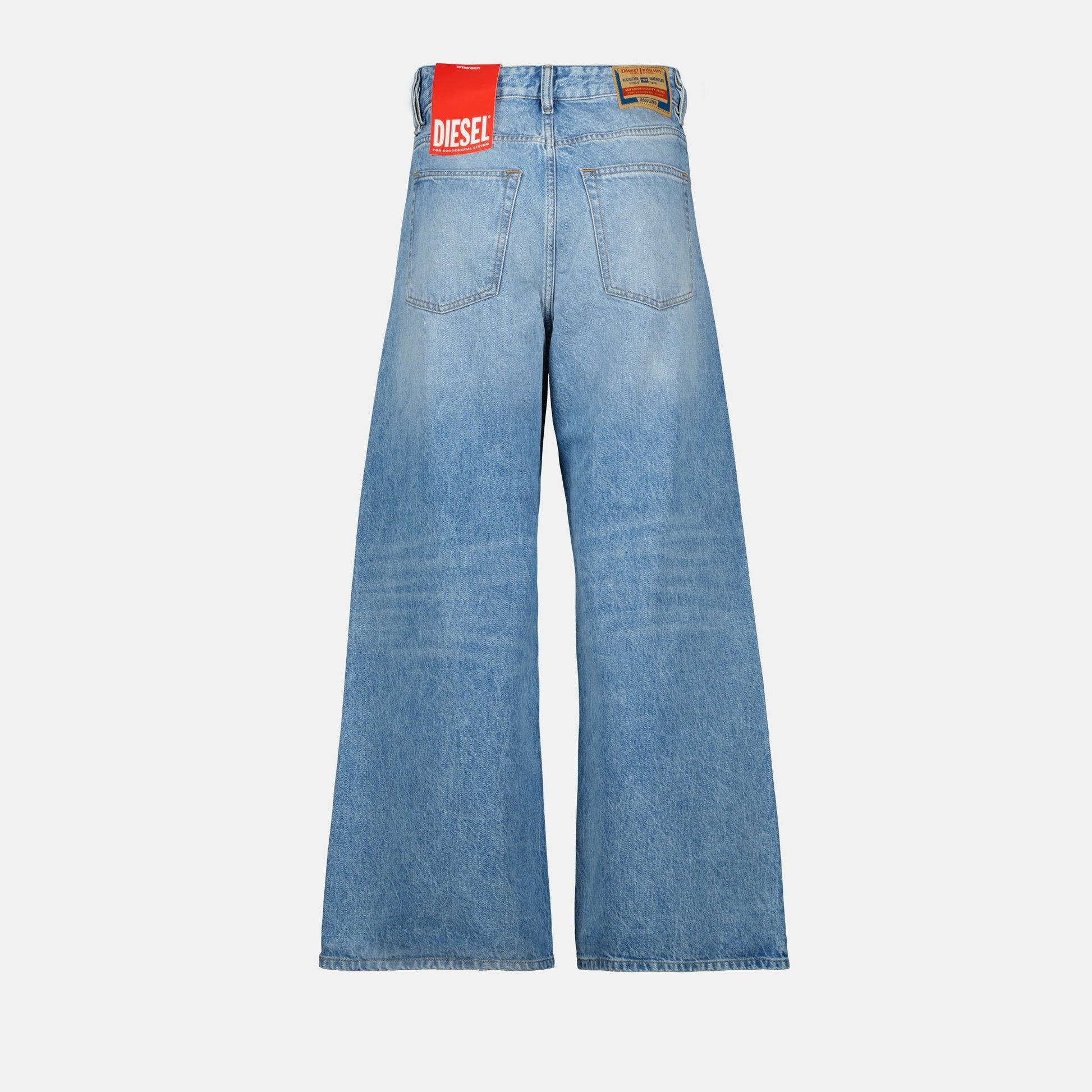 light blue wide leg jeans, Diesel D-Sire, cotton denim jeans, casual chic style, five-pocket denim