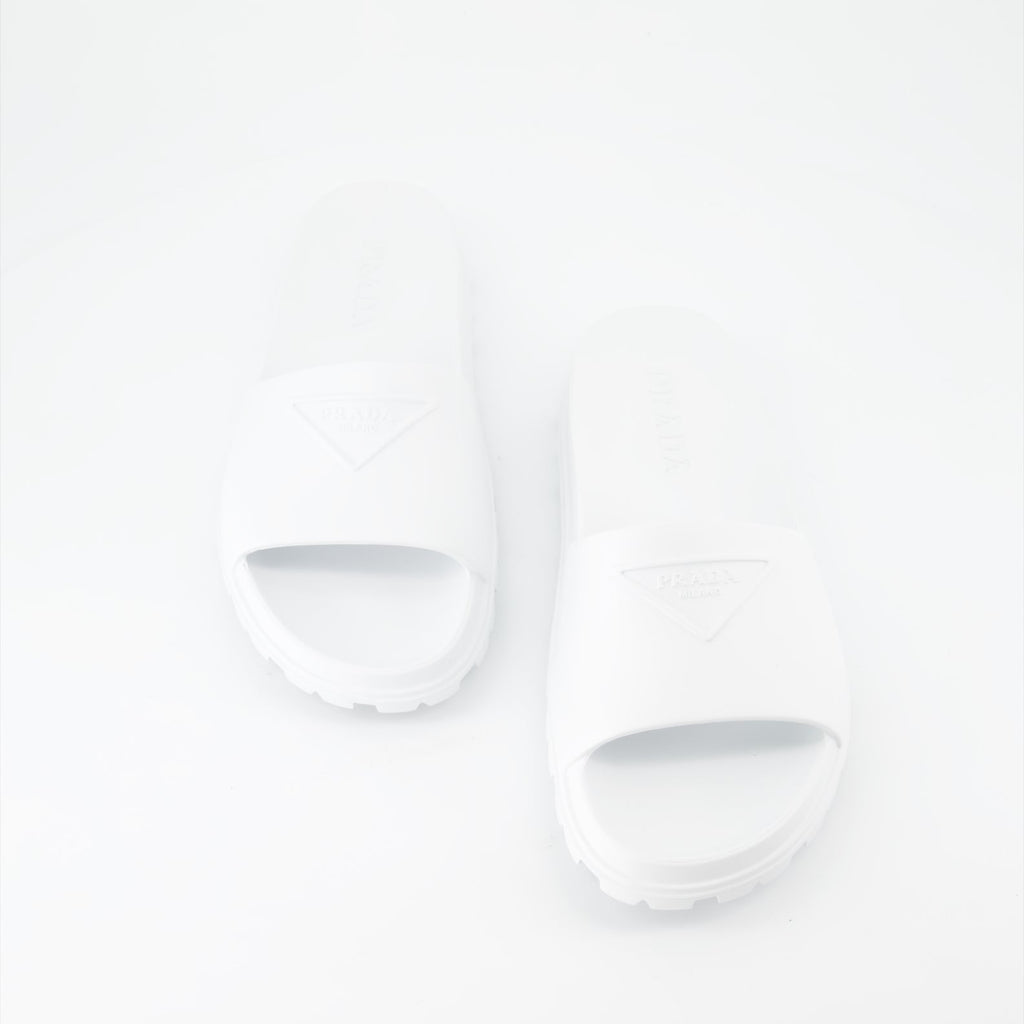 Prada men's slides, luxury men's footwear, designer slides, Prada logo slides, summer footwear