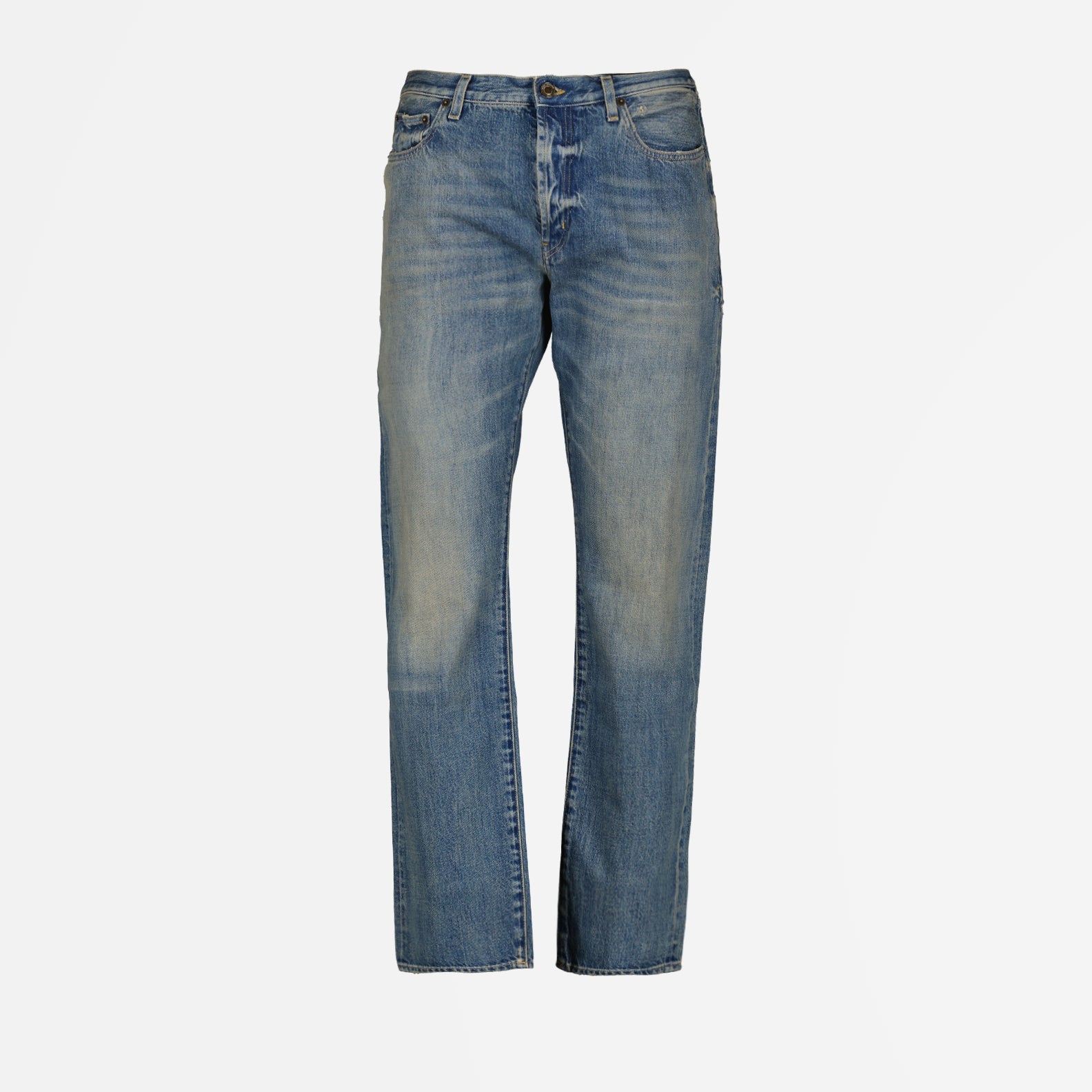 Saint Laurent jeans, distressed jeans, SL7276, men's luxury jeans, light wash denim