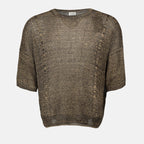 Image d'un T-shirt en tricot marron de Saint Laurent pour hommes - Saison Printemps-Été 2023 - Vue de face