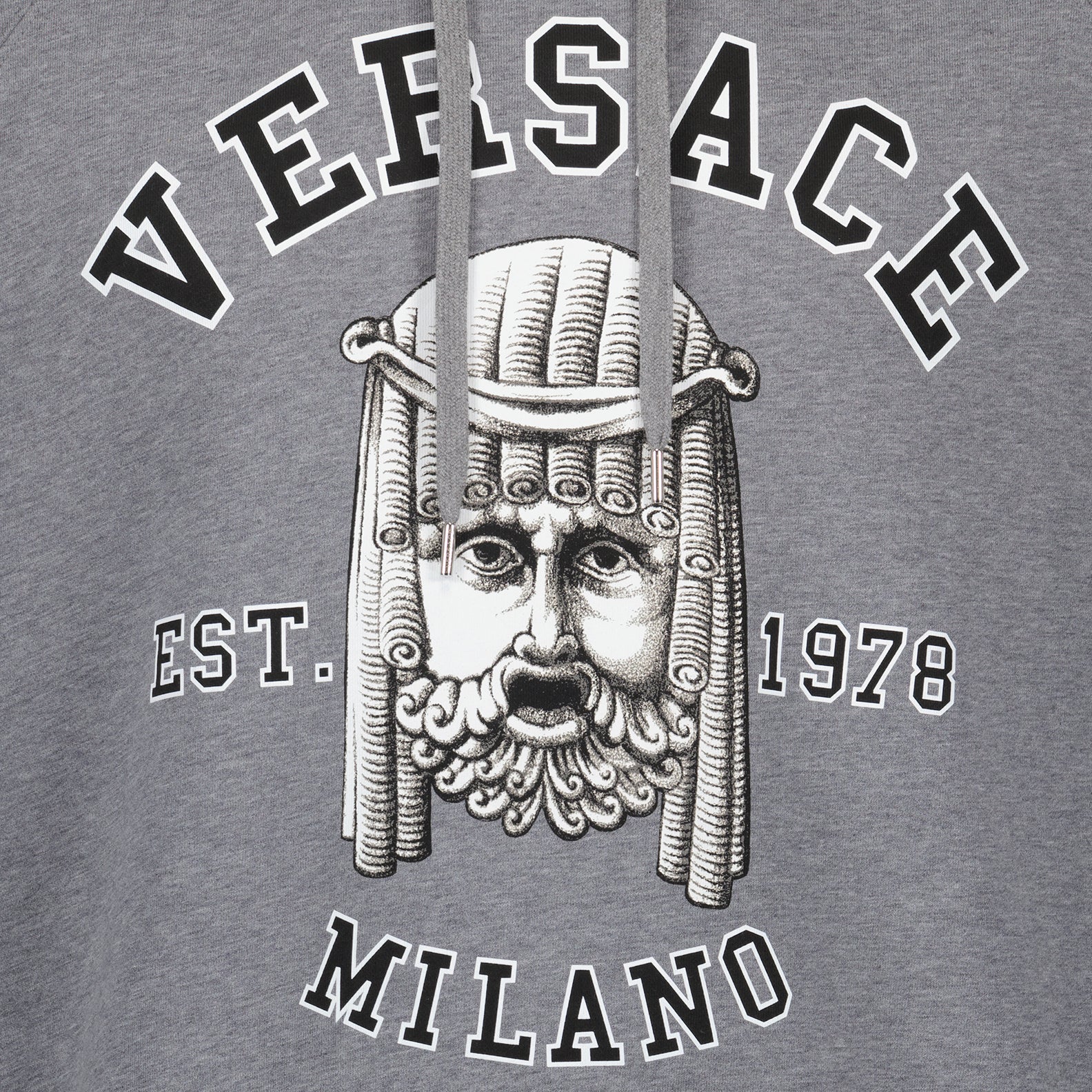 Versace Hoodie, La Maschera, Men's Luxury Sweatshirt, Grey Hoodie, High-end Fashion