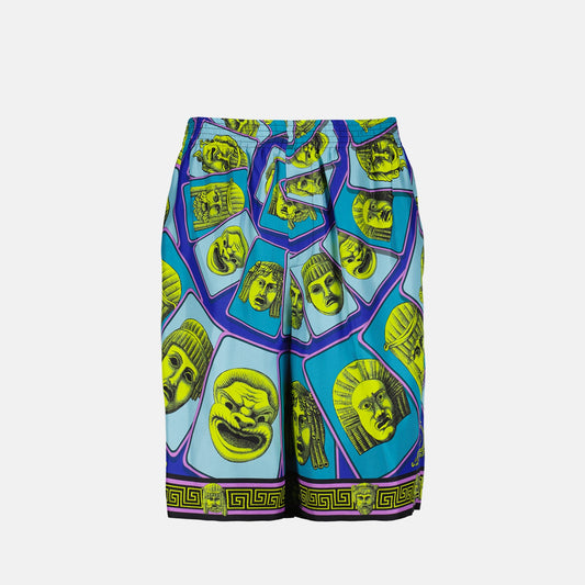 Versace shorts, silk shorts, La Maschera, luxury men’s fashion, designer men’s shorts