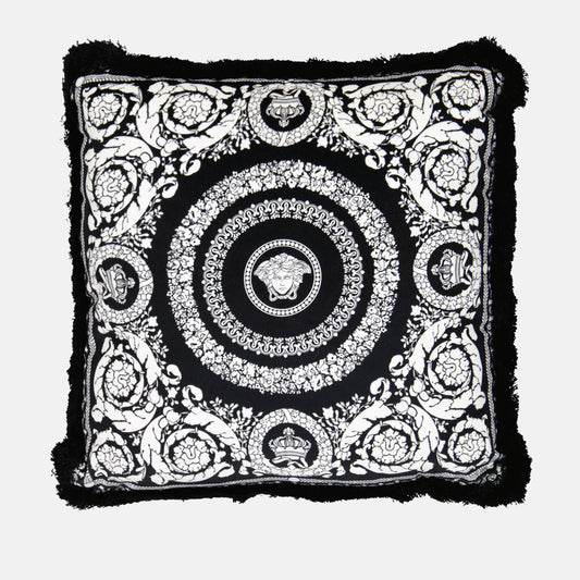 Versace Barocco cushion, luxury home decor, black and white cushion, designer cushion, Versace home accessories