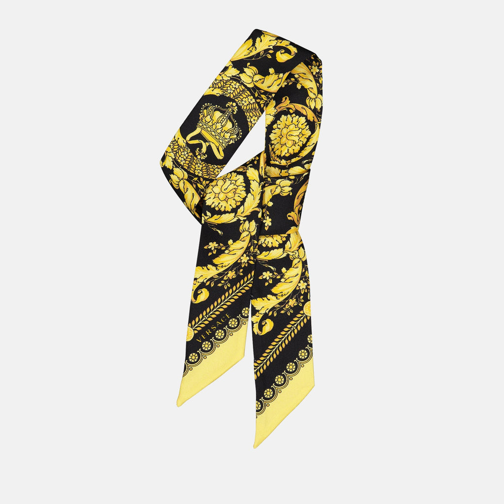 Barocco bandeau, silk accessory, black and gold scarf, elegant headband, versatile fashion piece