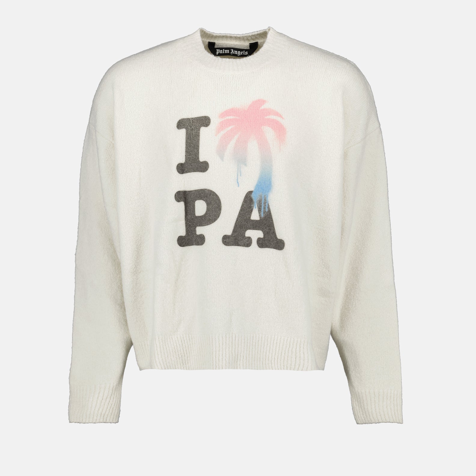 Palm Angels, white sweater, luxury fashion, I Love PA, high-end clothing