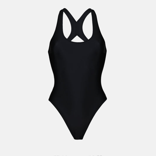 one-piece swimsuit, black swimsuit, luxury swimwear, AMI Paris, designer swimwear