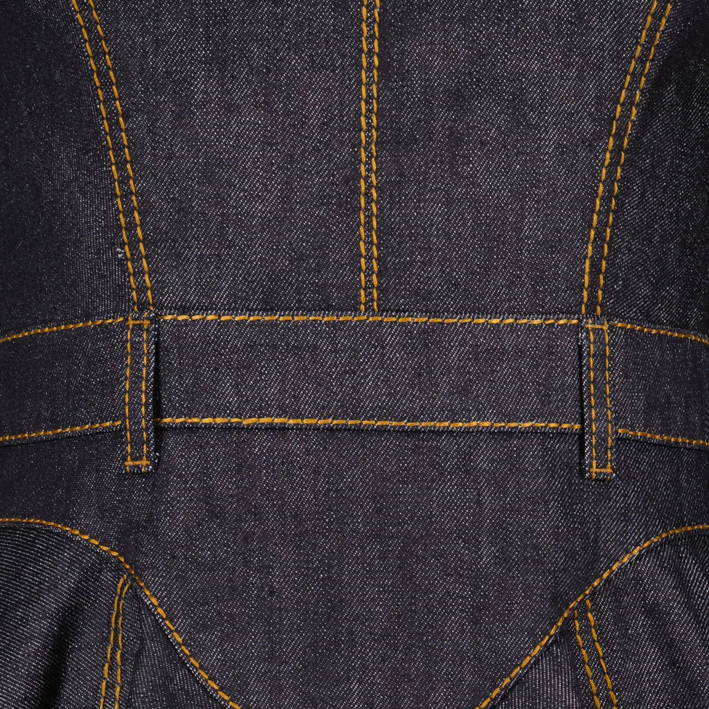 Asymmetric denim dress, Alexander McQueen dress, zip closure dress, leather label dress, raw grey denim