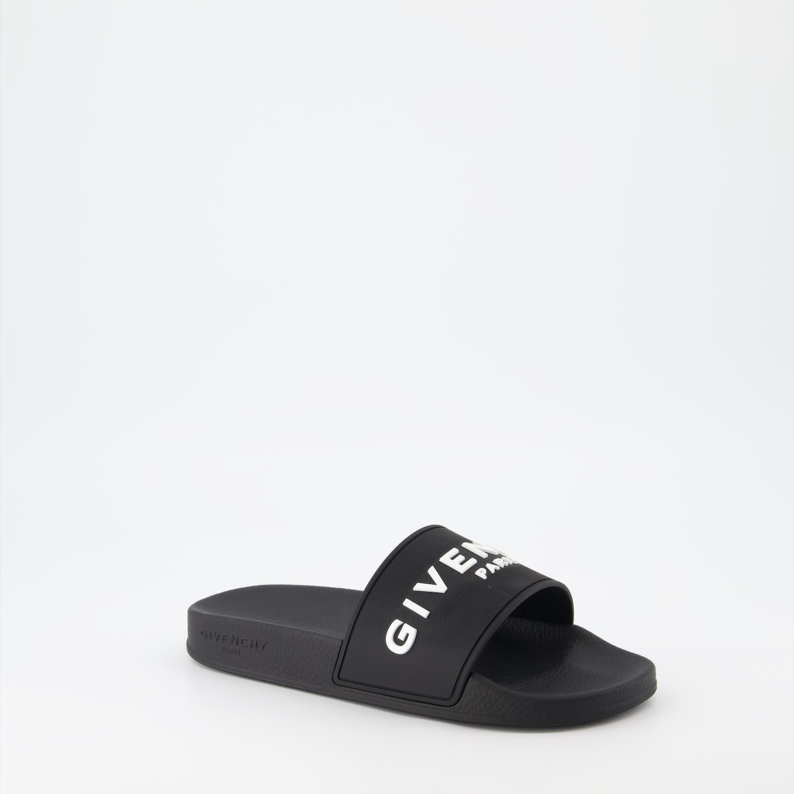 Givenchy sandals, logo sandals, slip-on sandals, rubber sole sandals, open toe sandals