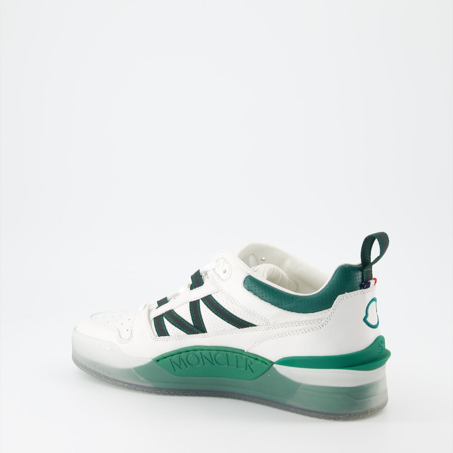 Moncler sneakers, luxury men's sneakers, white-green sneakers, high-end footwear, elegant casual shoes