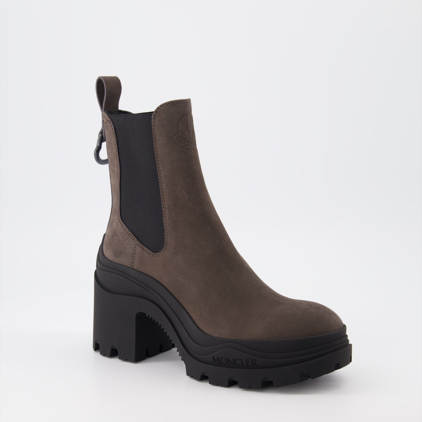 Moncler ankle boots, women's luxury footwear, brown leather boots, Moncler boots, elegant women’s boots