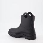 Moncler, luxury ankle boots, women’s black boots, high-end footwear, designer rain boots